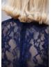 Navy Blue Lace Chiffon Jewel Neckline Long Prom Dress 